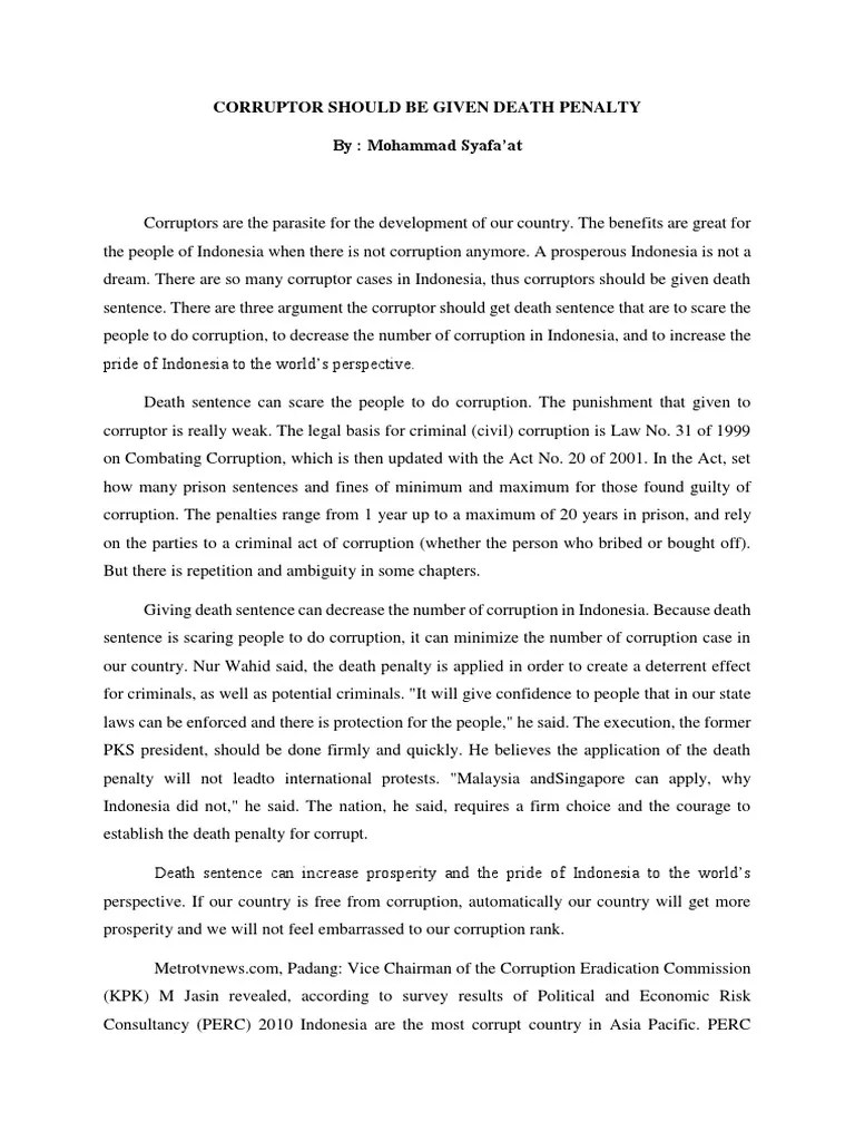 Corruptor Should Be Given Death Penalty | PDF | Capital Punishment |  Corruption