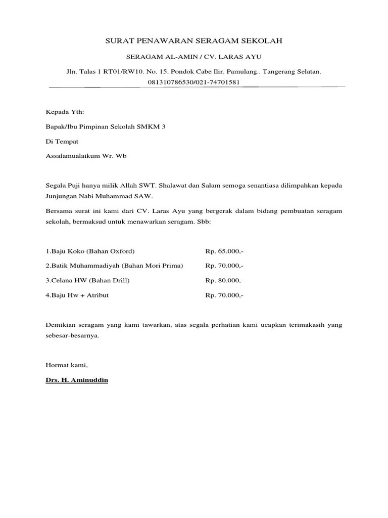 Surat Penawaran Seragam Sekolah | PDF