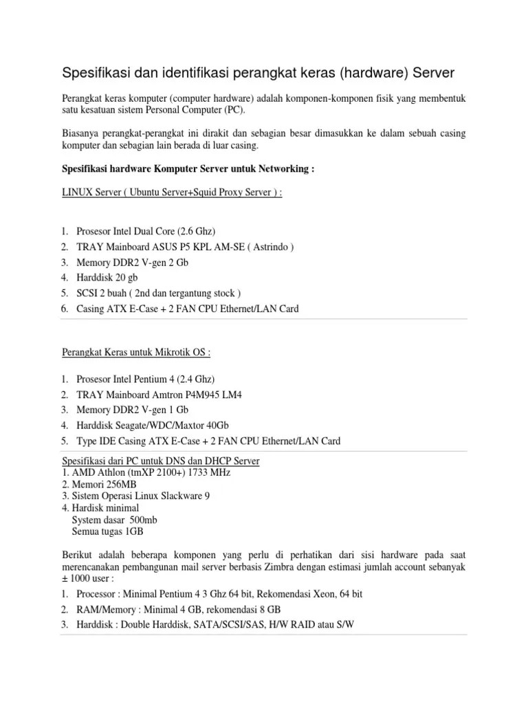 Spesifikasi Dan Identifikasi Perangkat Keras