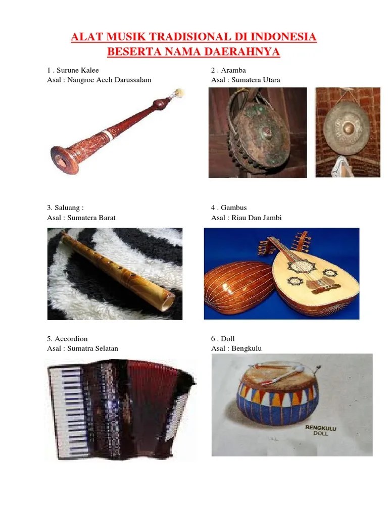 Alat Musik Tradisional Di Indonesia Beserta Nama Daerahnya | PDF