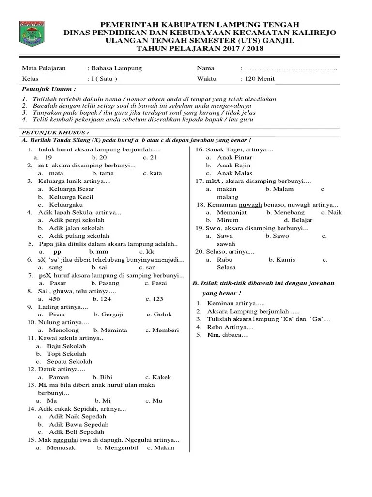 Soal Bahasa Lampung Kelas 10 - Revisi Id