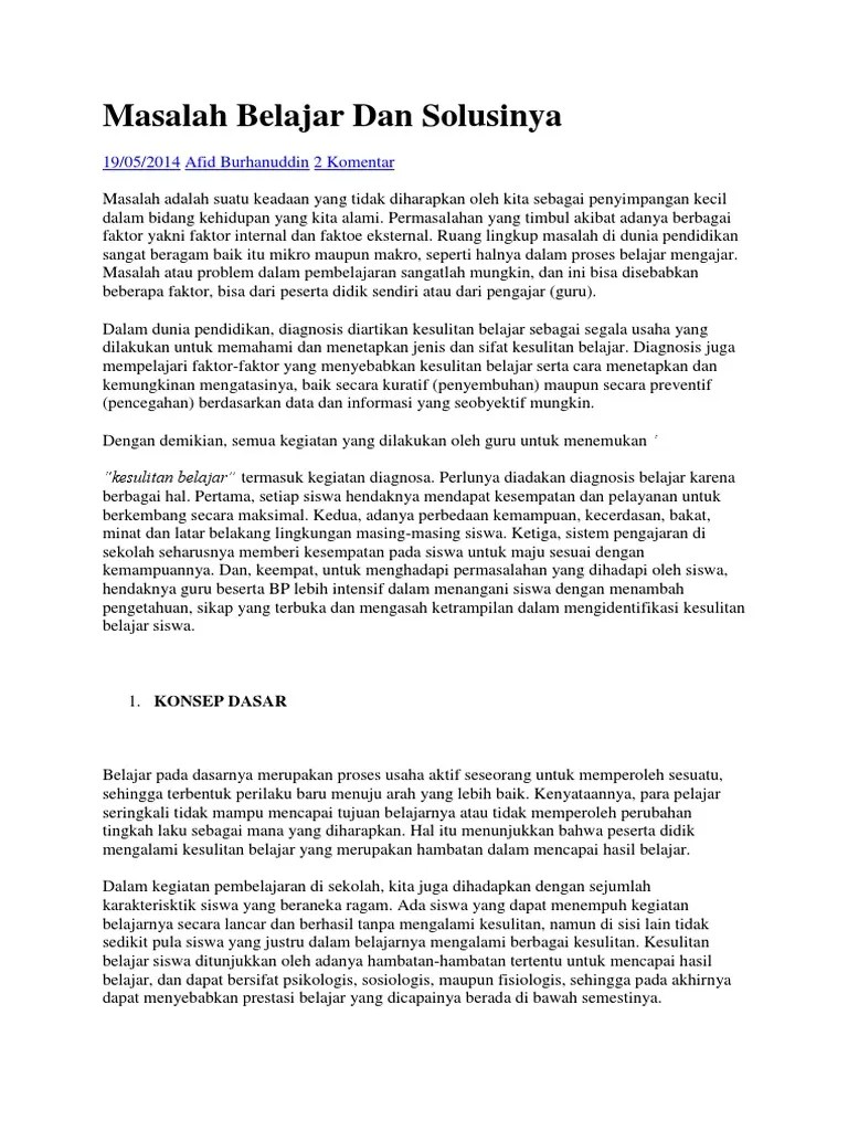 Masalah Belajar Dan Solusinya | PDF