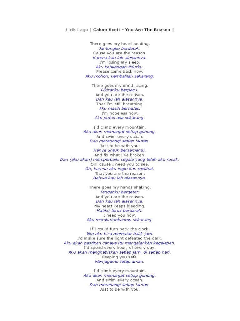 Lirik Lagu You Are The Reason