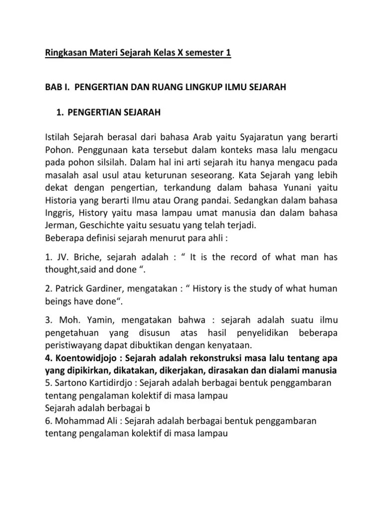 Ringkasan Materi Sejarah Kelas X Semester 1 | PDF