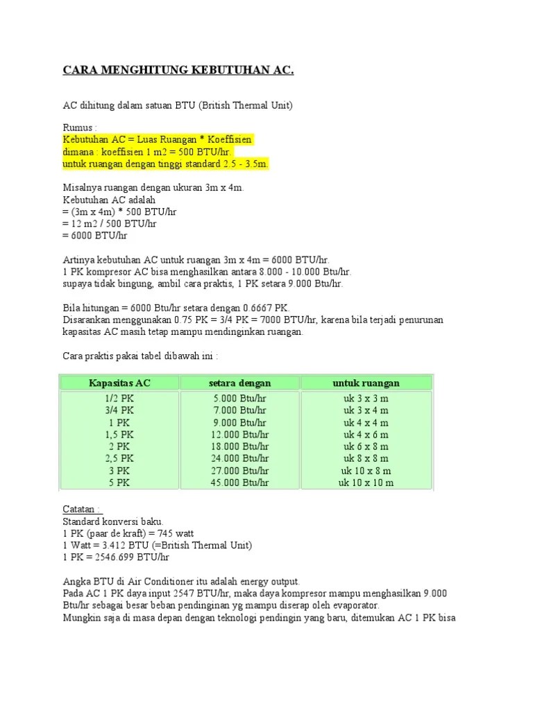 Cara Menghitung Kebutuhan AC | PDF