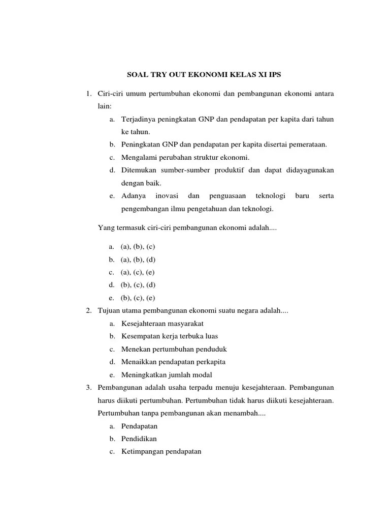 Soal Try Out Ekonomi Kelas XI IPS | PDF