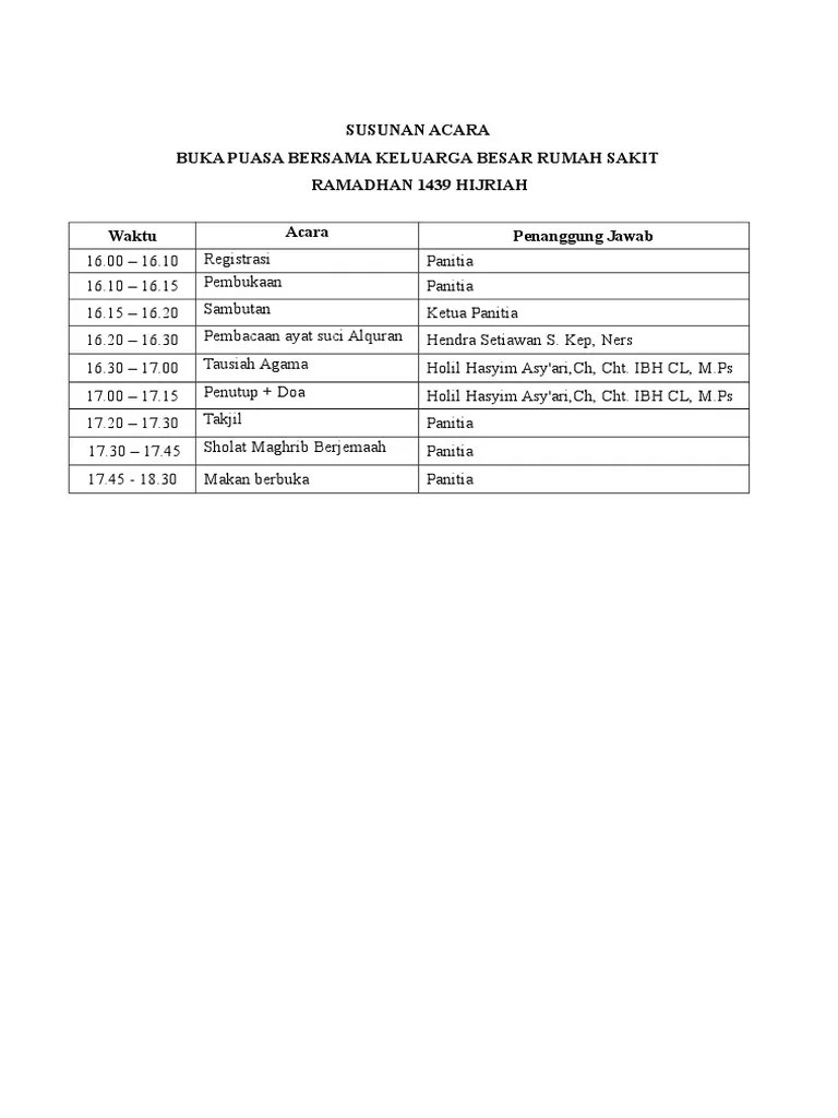 Lampiran Susunan Acara Buka Puasa Bersama | PDF
