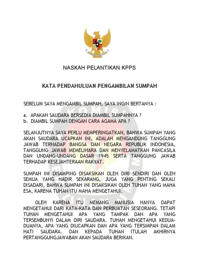 Naskah Pelantikan &amp; Sumpah Janji Kpps | PDF