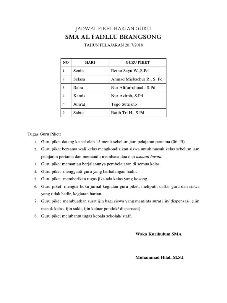 Contoh Laporan Kegiatan Guru Piket - Nusagates