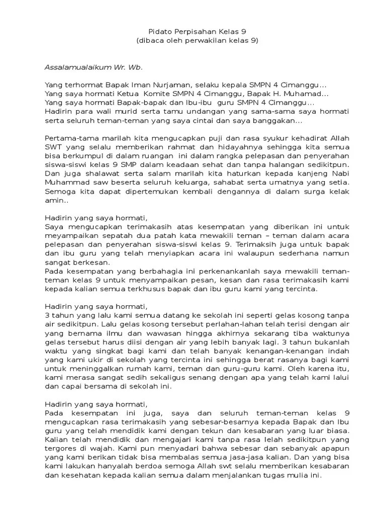 Pidato Perpisahan Kelas 9 | PDF