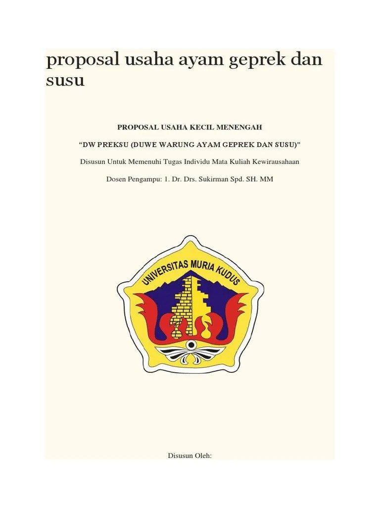 Proposal Usaha Ayam Geprek Dan Susu | PDF