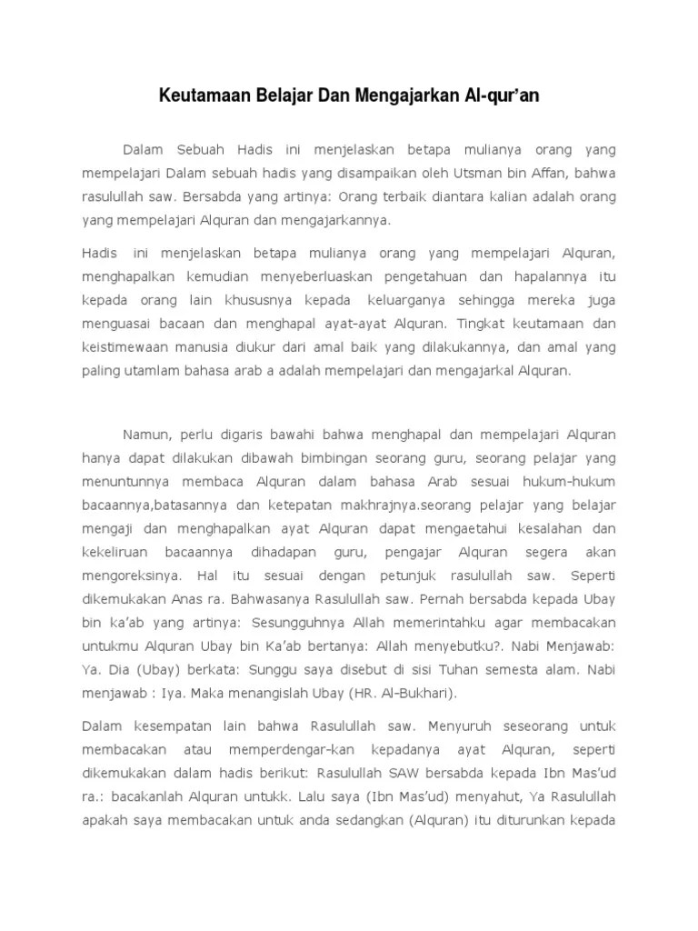 Keutamaan Belajar Dan Mengajarkan Al Quran | PDF