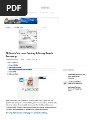 10 Contoh Soal Lensa Cembung &amp; Cekung Beserta Jawabannya - FISIKABC | PDF