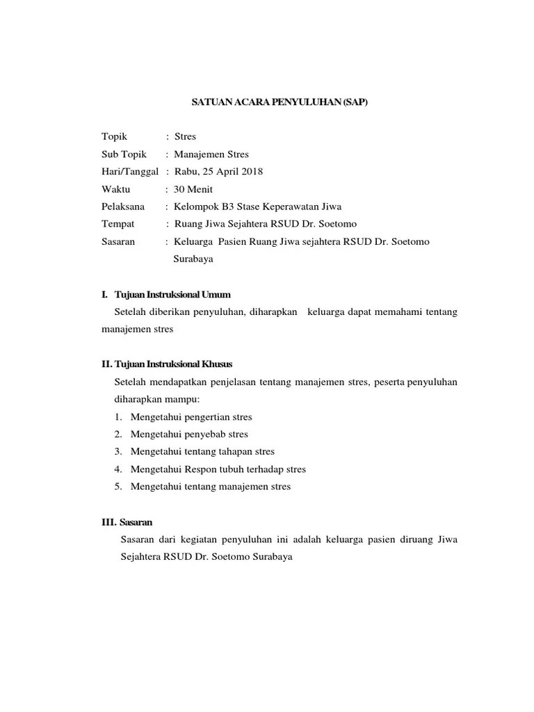 Satuan Acara Penyuluhan Stres | PDF