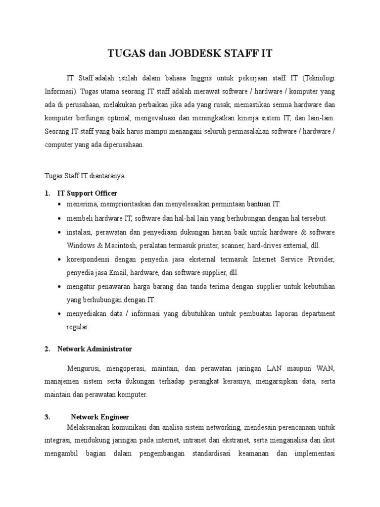 Tugas Dan Jobdesk Staff I1 | PDF
