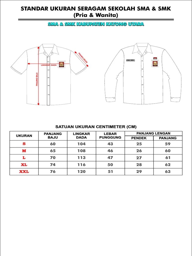 Standar Ukuran Seragam Sekolah | PDF