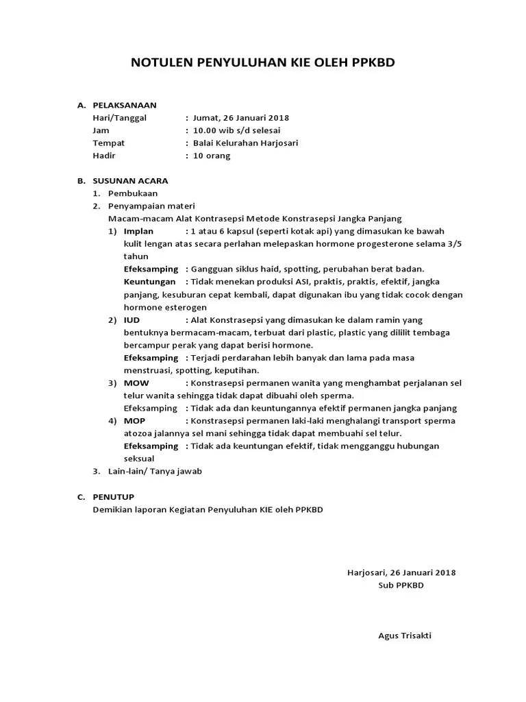 Notulen Penyuluhan Kie Oleh Sub PPKBD Harjosari | PDF