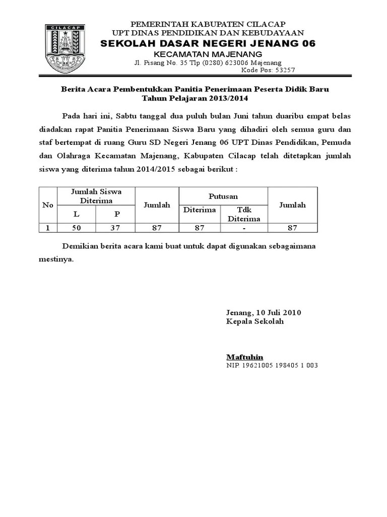 Berita Acara Penerimaan Siswa Baru | PDF