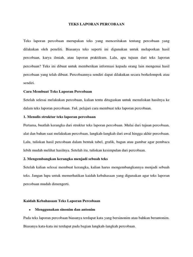 Struktur Teks Rekaman Percobaan Dan Contohnya - Berbagai Struktur