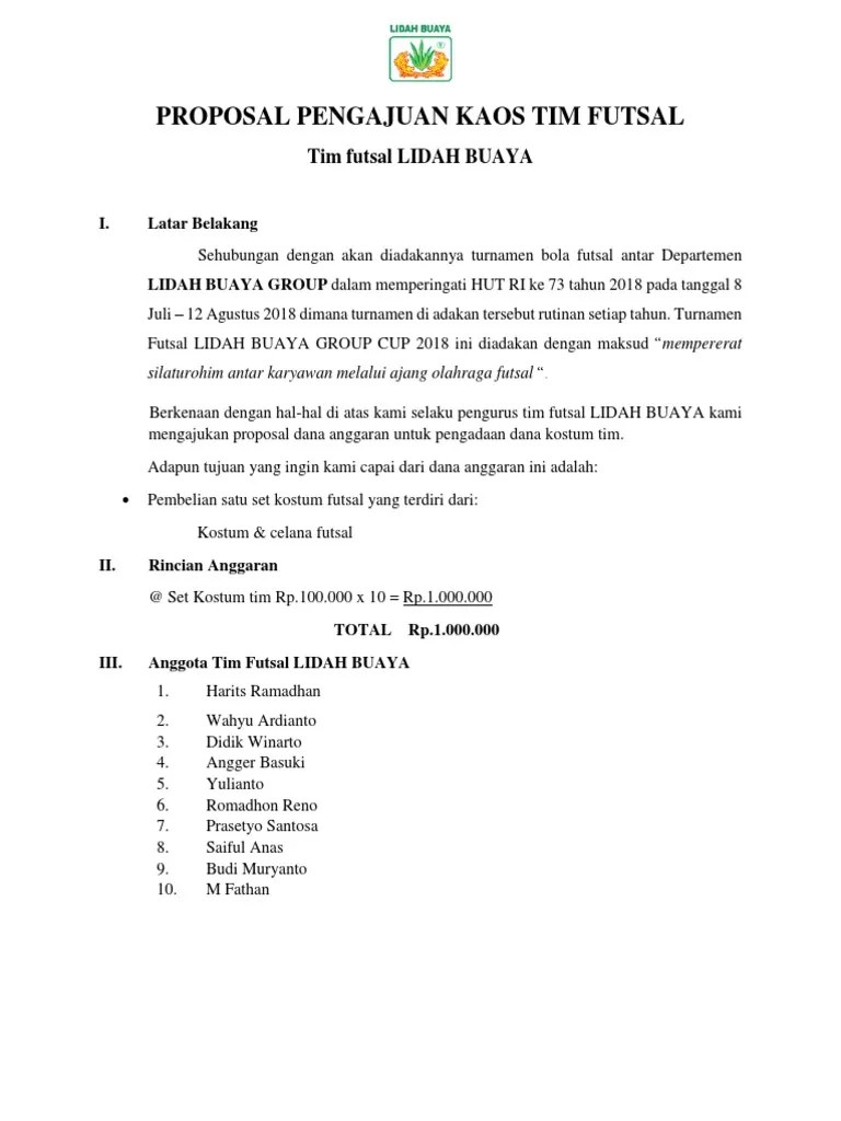 Proposal Pengajuan Kaos Tim Futsal | PDF