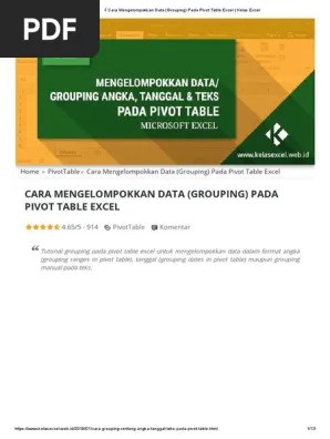 Cara Mengelompokkan Data (Grouping) Pada Pivot Table Excel - Kelas Excel |  PDF