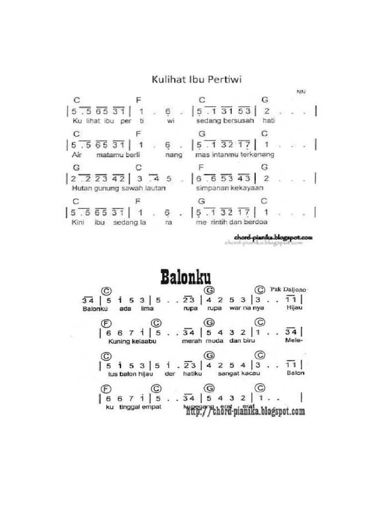 Not Pianika Lagu Naik Delman - Not Lagu