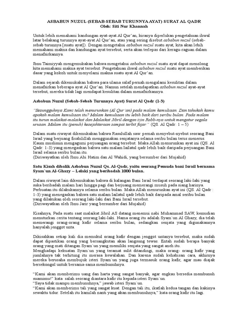 Asbabun Nuzul - Siti Nur Khannah | PDF