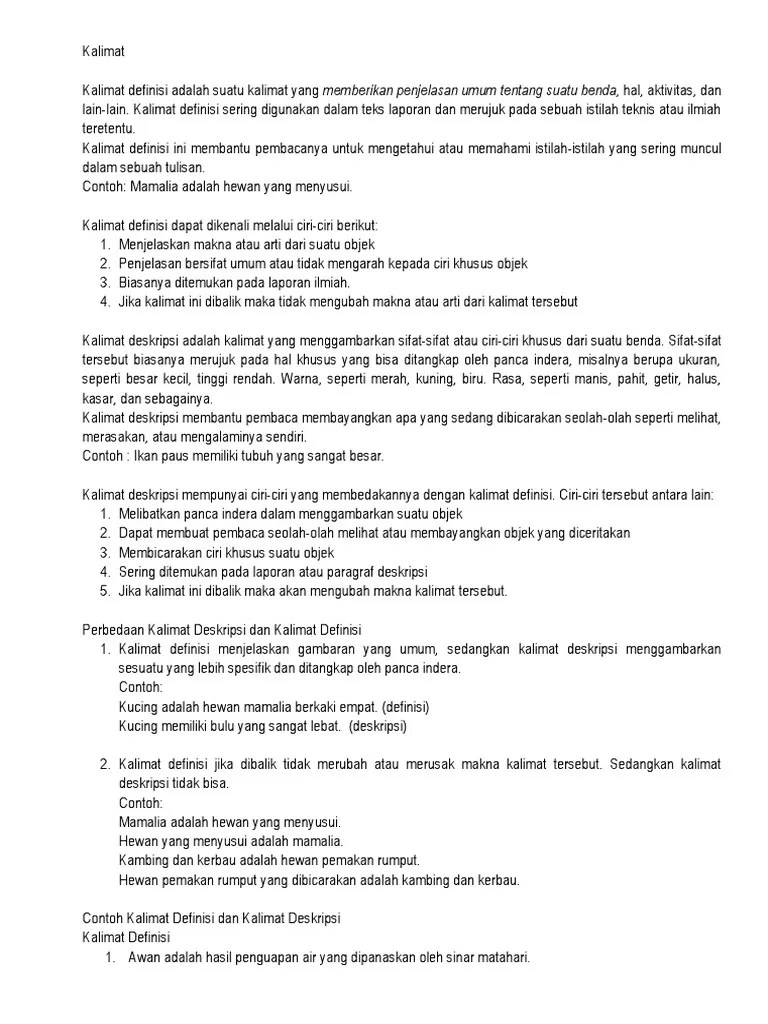 Kalimat Deskripsi, Definisi, Simpleks Dan Konpleks | PDF