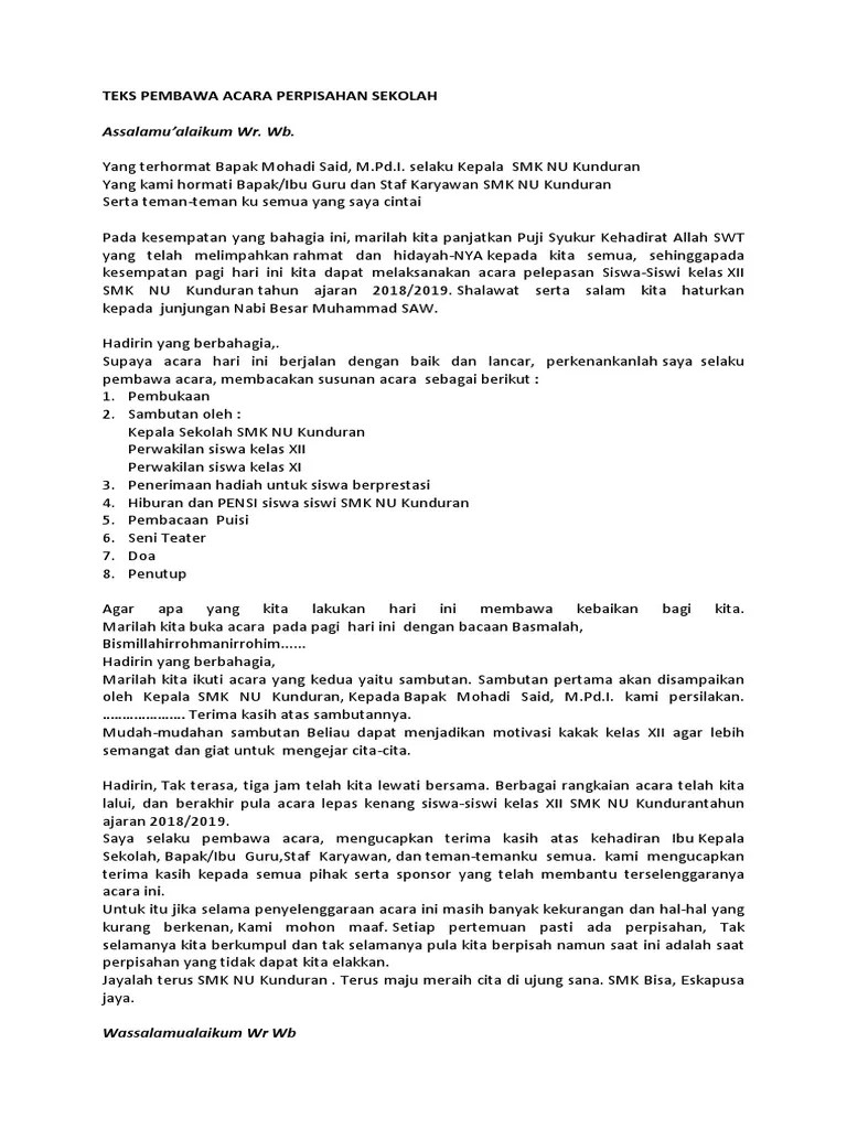 Teks Pembawa Acara Perpisahan Sekolah | PDF