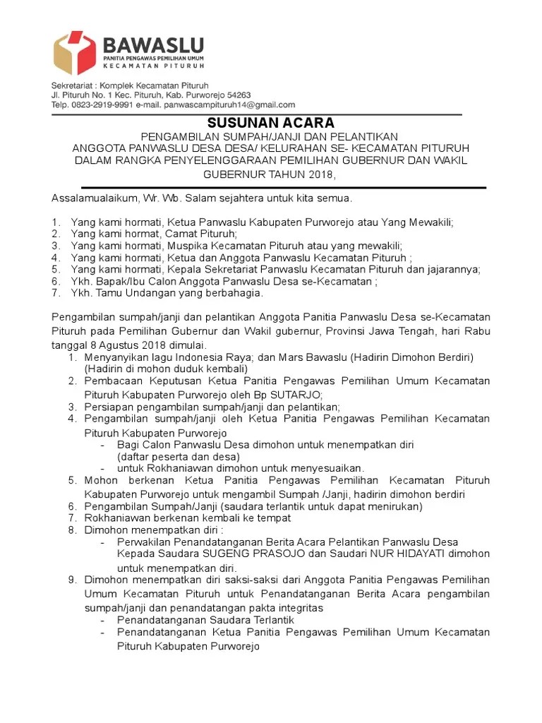 1 Susunan Acara Pengambilan Sumpah | PDF