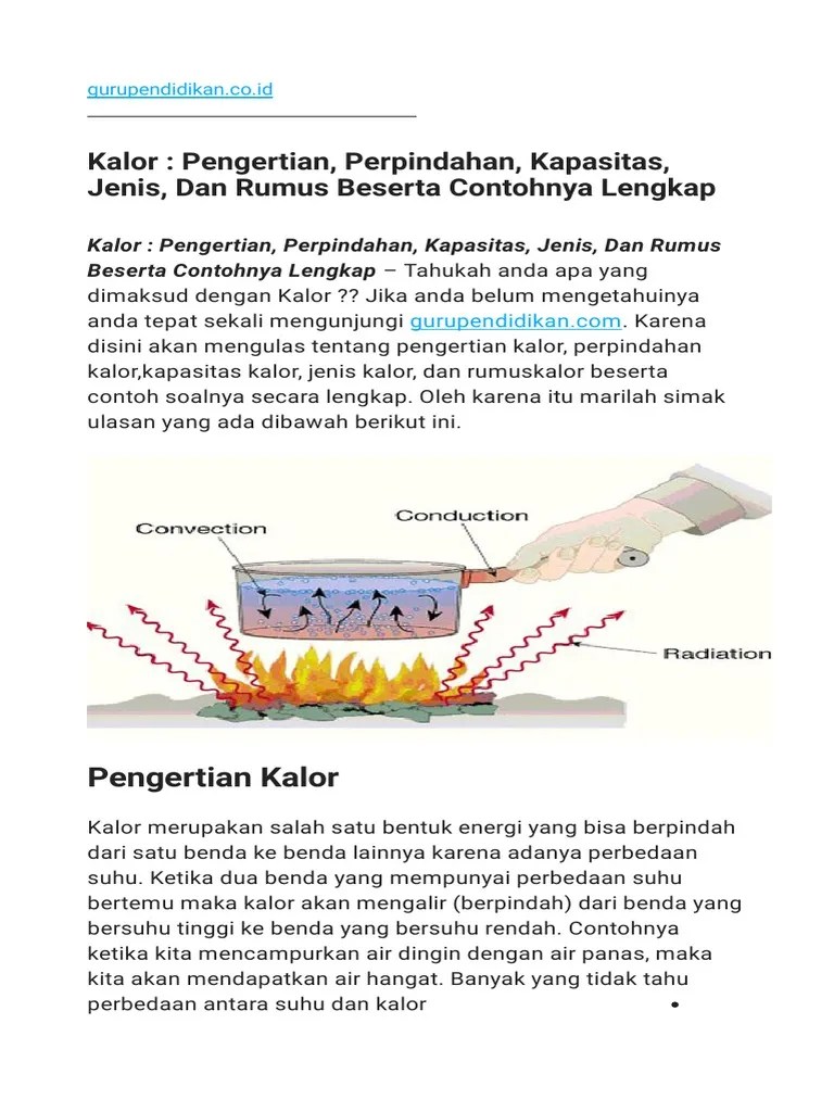 Kalor - Pengertian - Perpindahan - Kapasitas - Jenis - Dan Rumus Beserta  Contohnya Lengkap | PDF