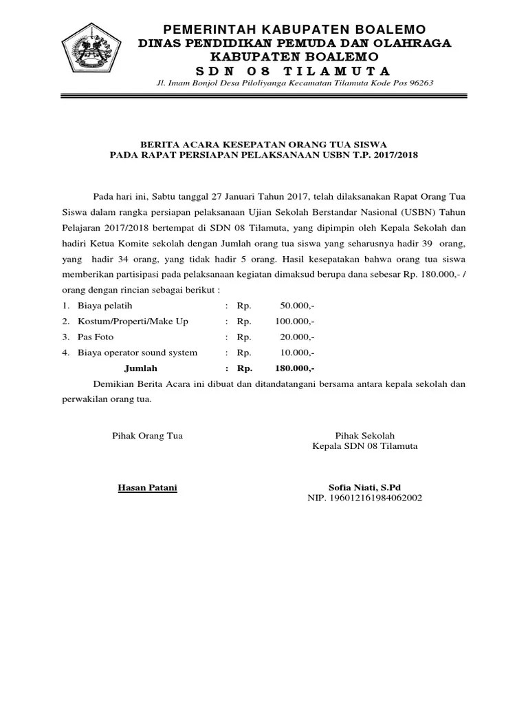 Berita Acara Rapat Orang Tua | PDF