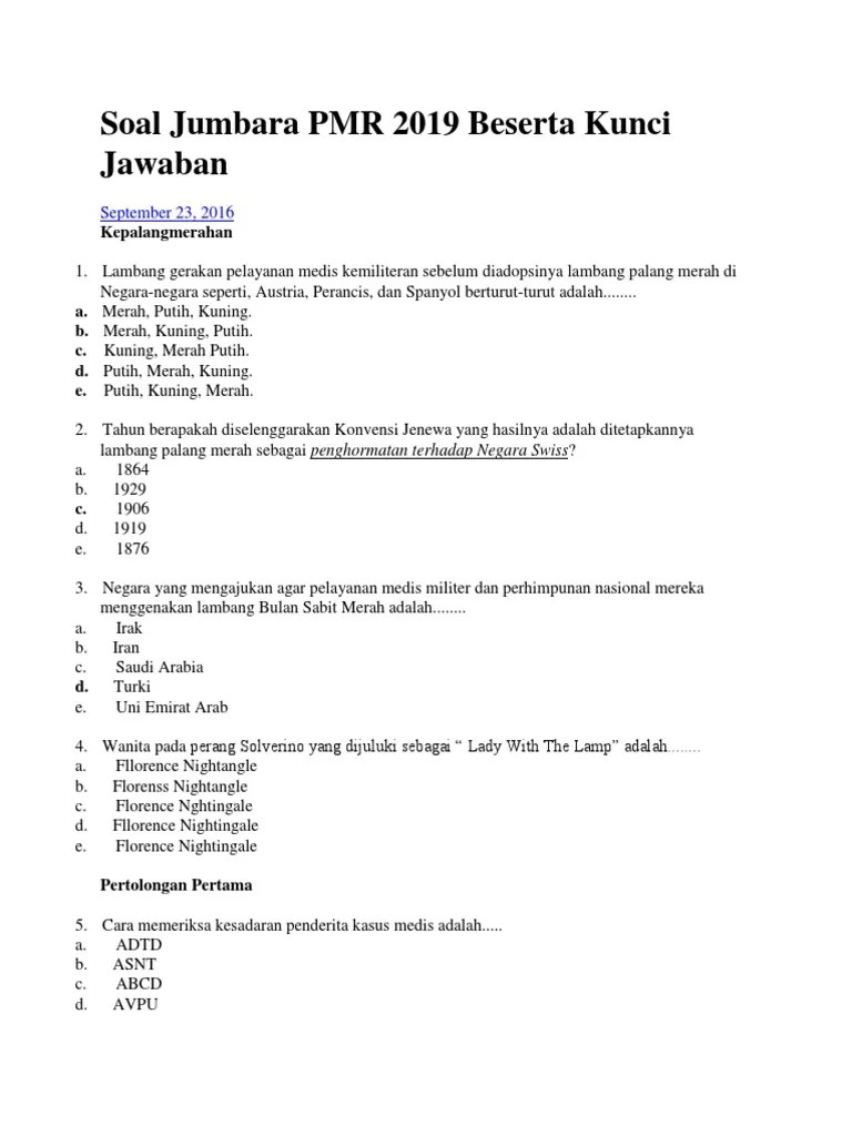Soal Jumbara PMR 2019 Beserta Kunci Jawaban | PDF