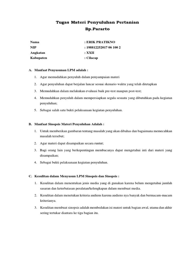 Manfaat LPM Dan Sinopsis A.N Erik Pratikno | PDF