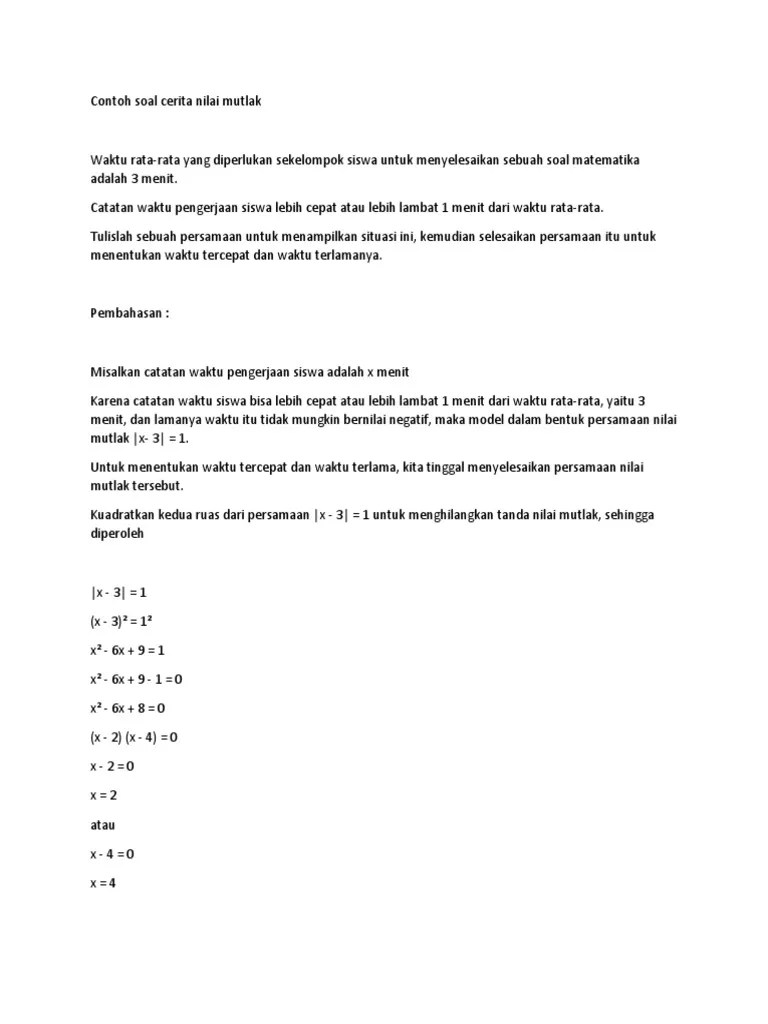 Contoh Soal Cerita Nilai Mutlak | PDF