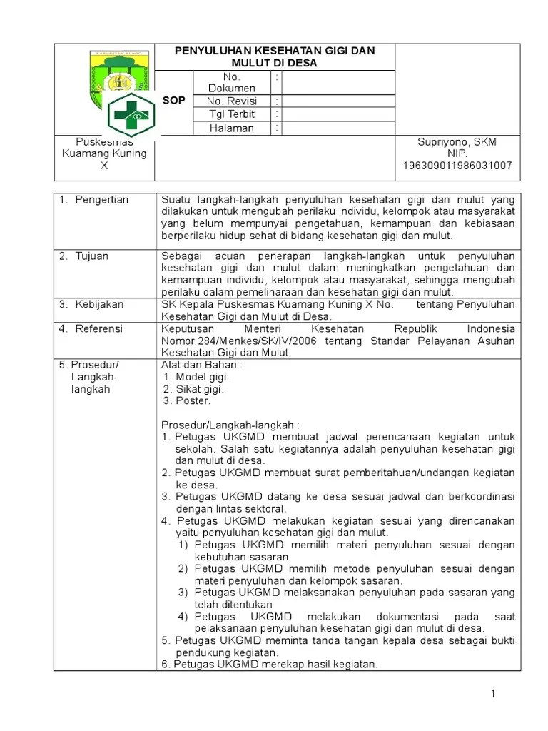 SOP Penyuluhan Kesehatan Gigi Dan Mulut Di Desa | PDF