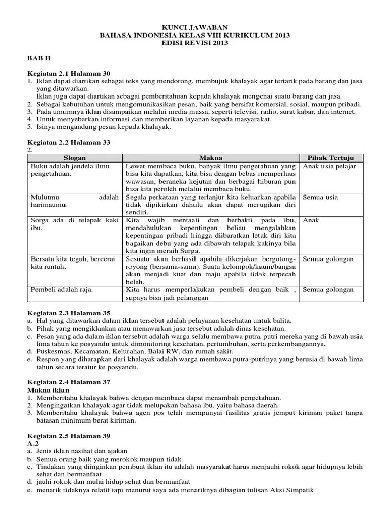 Kunci Jawaban Bin 8 k13 Unit 2 | PDF