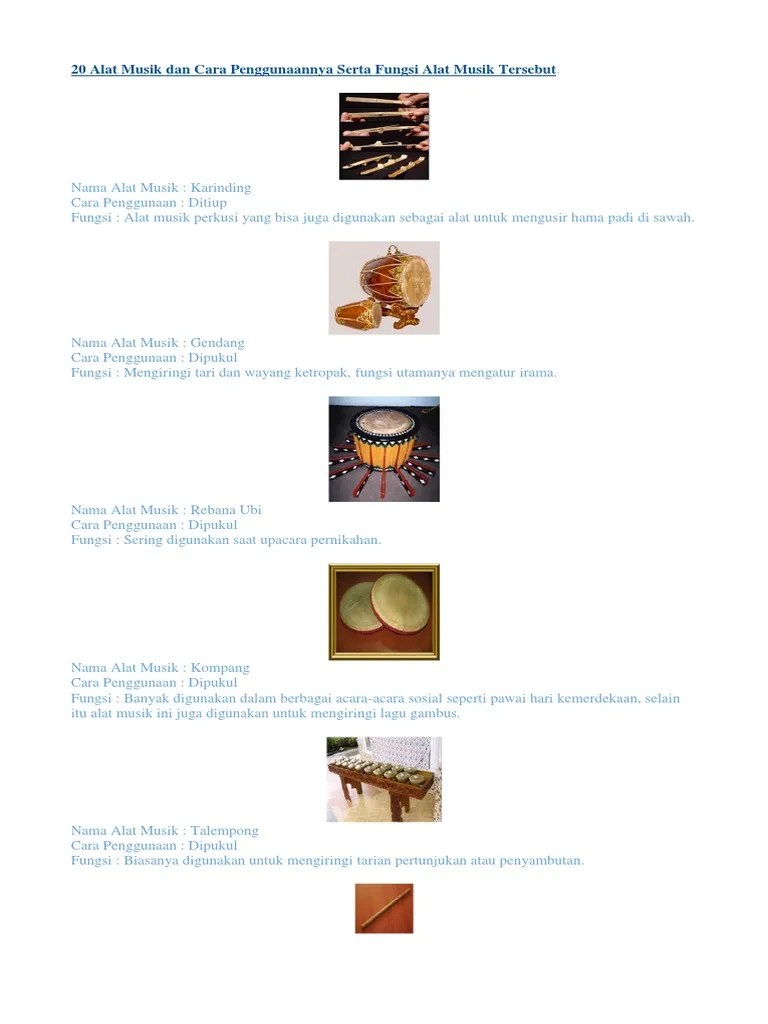 20 Alat Musik Dan Cara Penggunaannya Serta Fungsi Alat Musik Tersebut | PDF