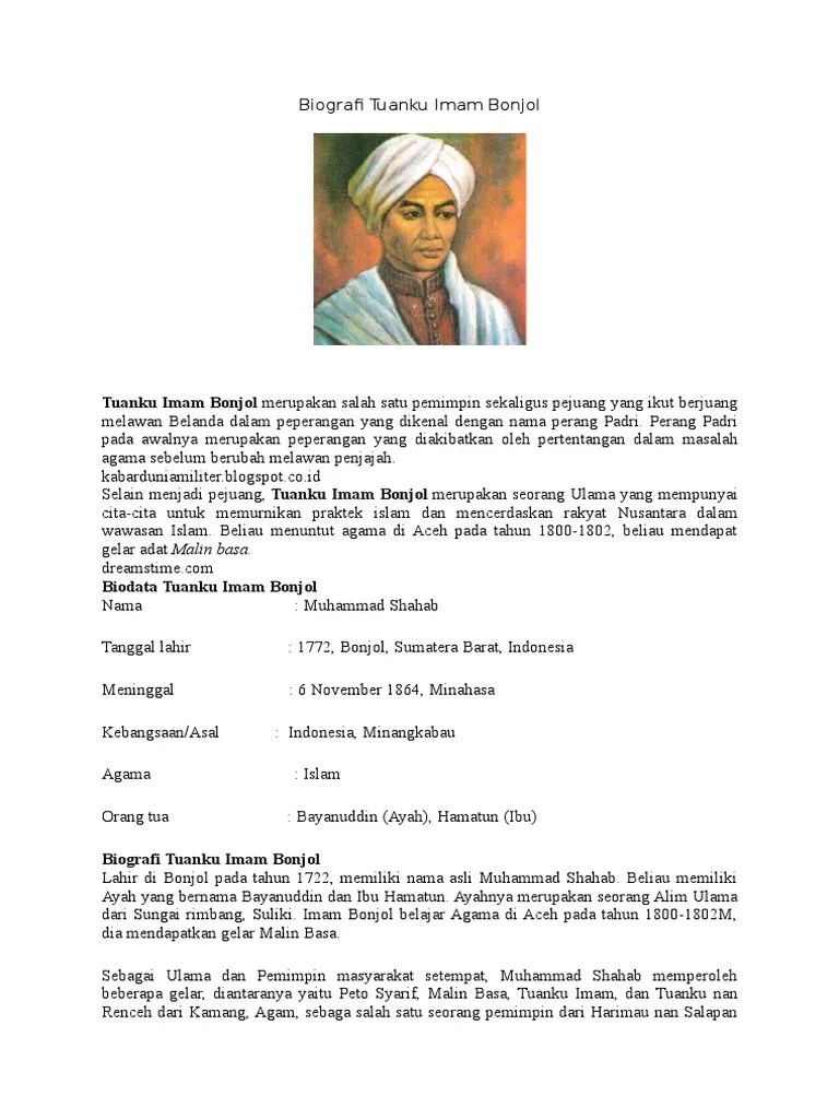 Biodata Tuanku Imam Bonjol Dalam Bahasa Inggris