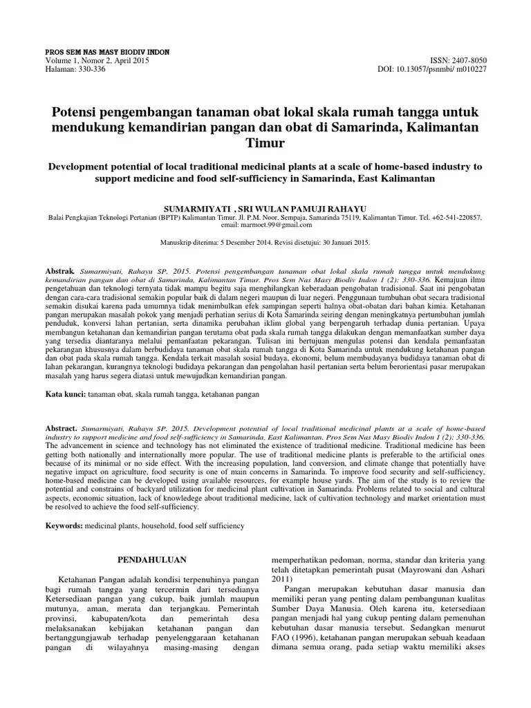 Potensi Pengembangan Tanaman Obat Lokal Skala Rumah Tangga Untuk | PDF
