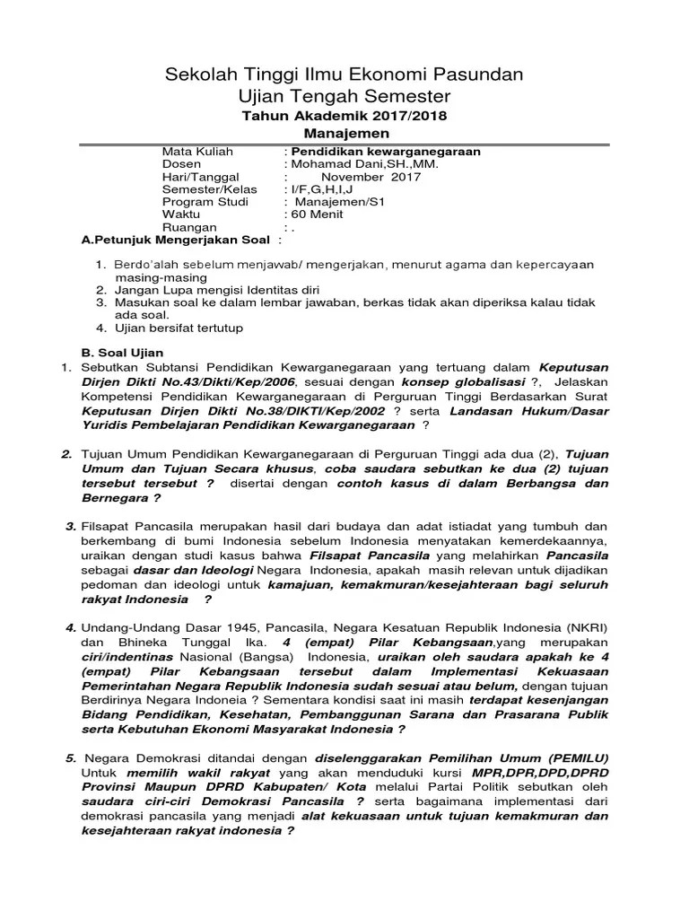 Soal Uts PKN 2017 | PDF