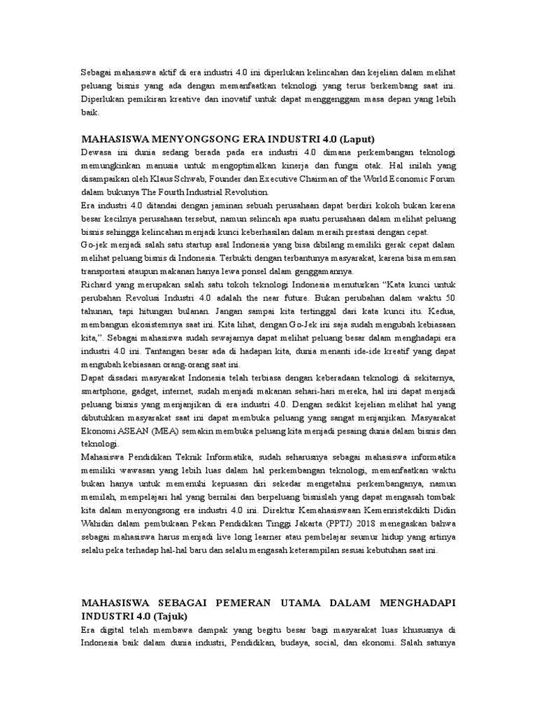 Peran Mahasiswa Dalam Revolusi Industri 4.0 | PDF