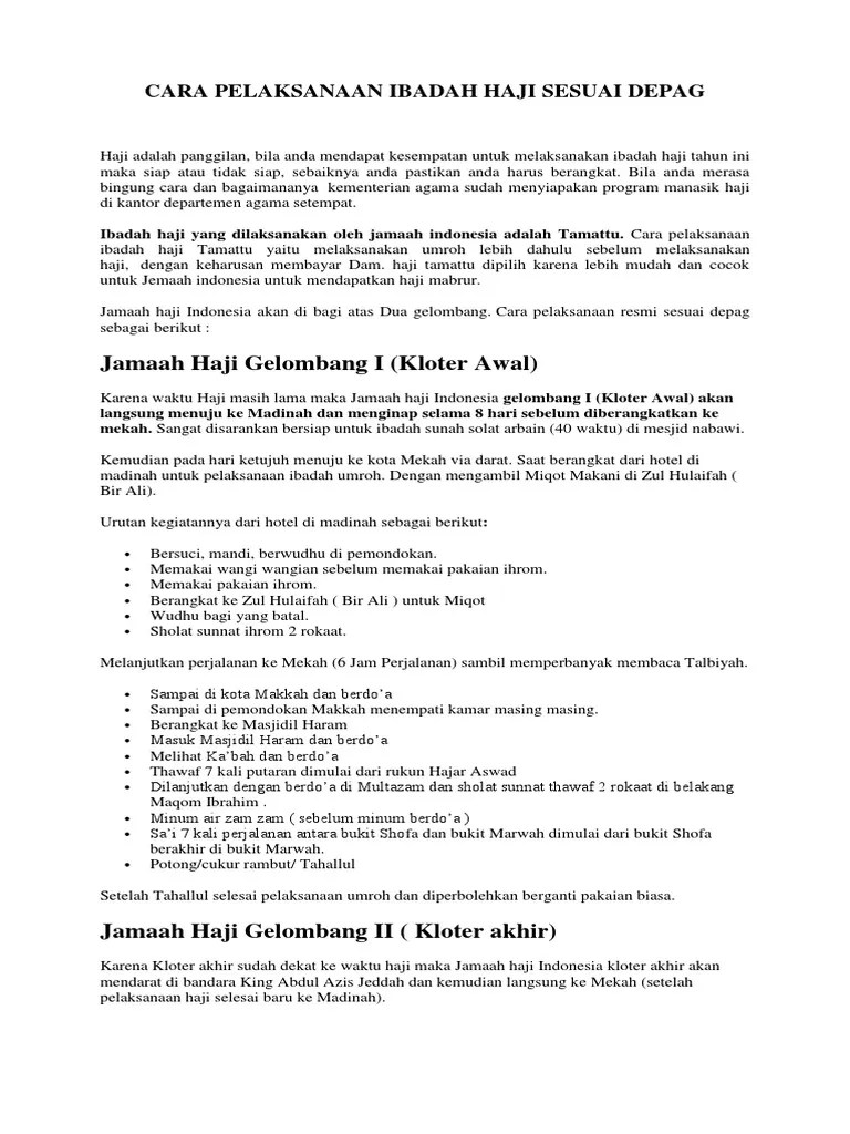 Cara Pelaksanaan Ibadah Haji Sesuai Depag | PDF