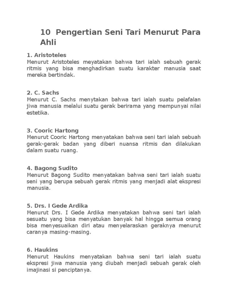 10 Pengertian Seni Tari Menurut para Ahli | PDF