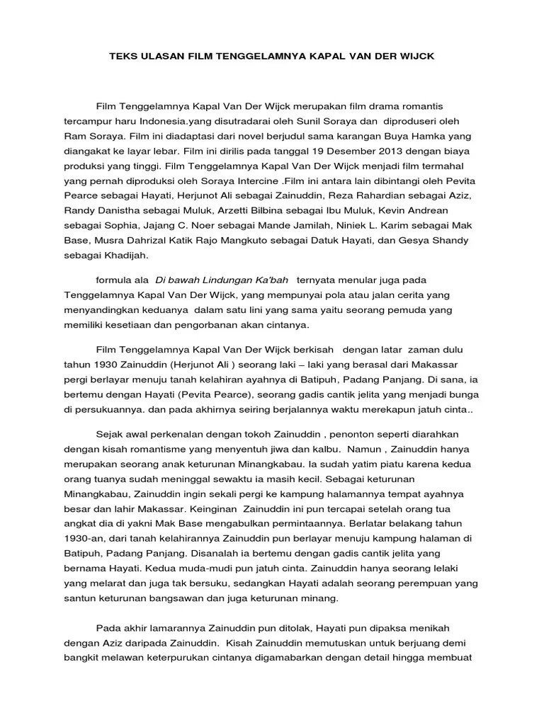 Tugas Fortopoloio 5 Teks Ulasan Tenggelamnya Kapal Van Der Wick | PDF