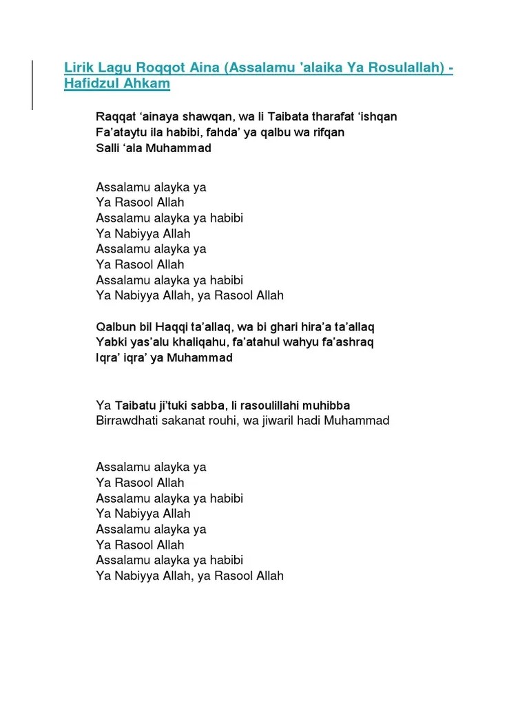 Roqqot Aina Lirik Arab Berharakat