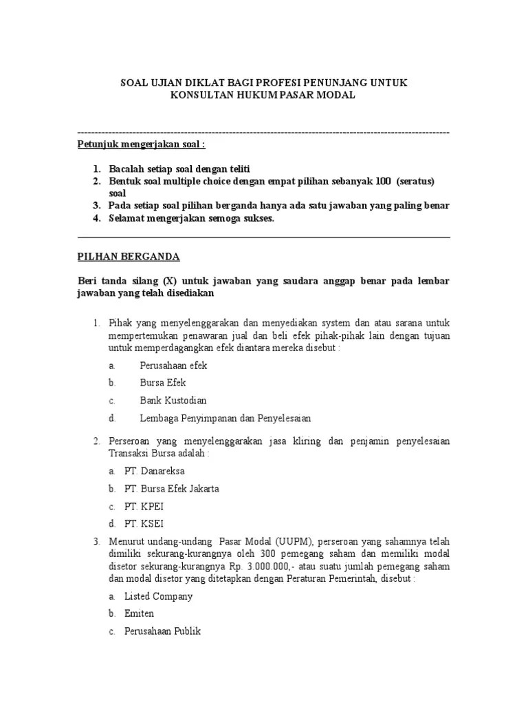 Contoh Soal Ujian Pasar Modal | PDF