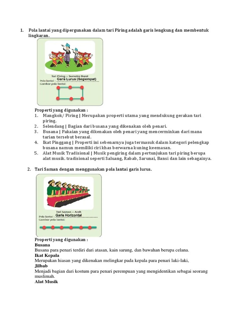 Pola Lantai Yang Dipergunakan Dalam Tari Piring Adalah Garis Lengkung Dan  Membentuk Lingkaran | PDF