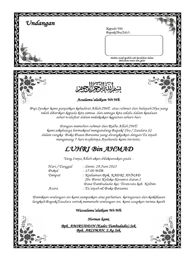 Contoh Surat Undangan Tahlil 40, 100, 1000 Hari (Haul) | PDF