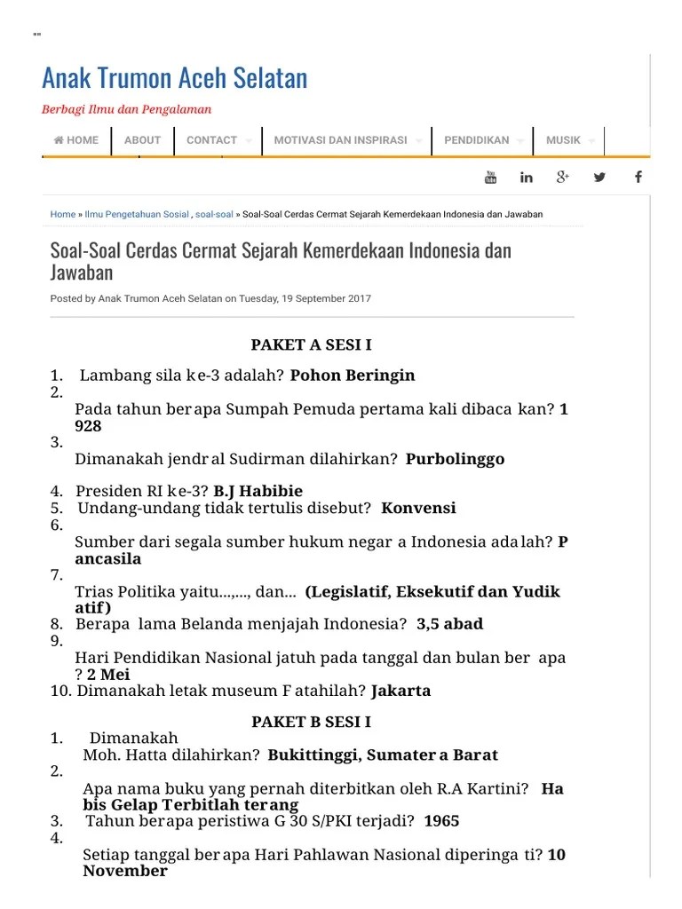 201709soal Soal Cerdas Cermat Sejarah - HTMLM 1 | PDF